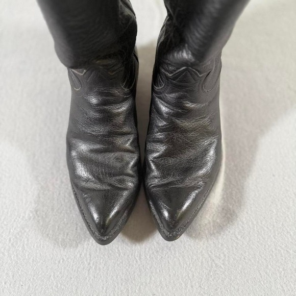 Vintage Tony Lama Black Leather Cowboy Boots Western Rodeo Made in USA - Picture 3 of 8